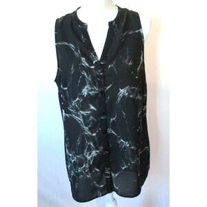 Ruff Hewn Grey Women's Black Sleeveless Button Front Blouse Size Medium